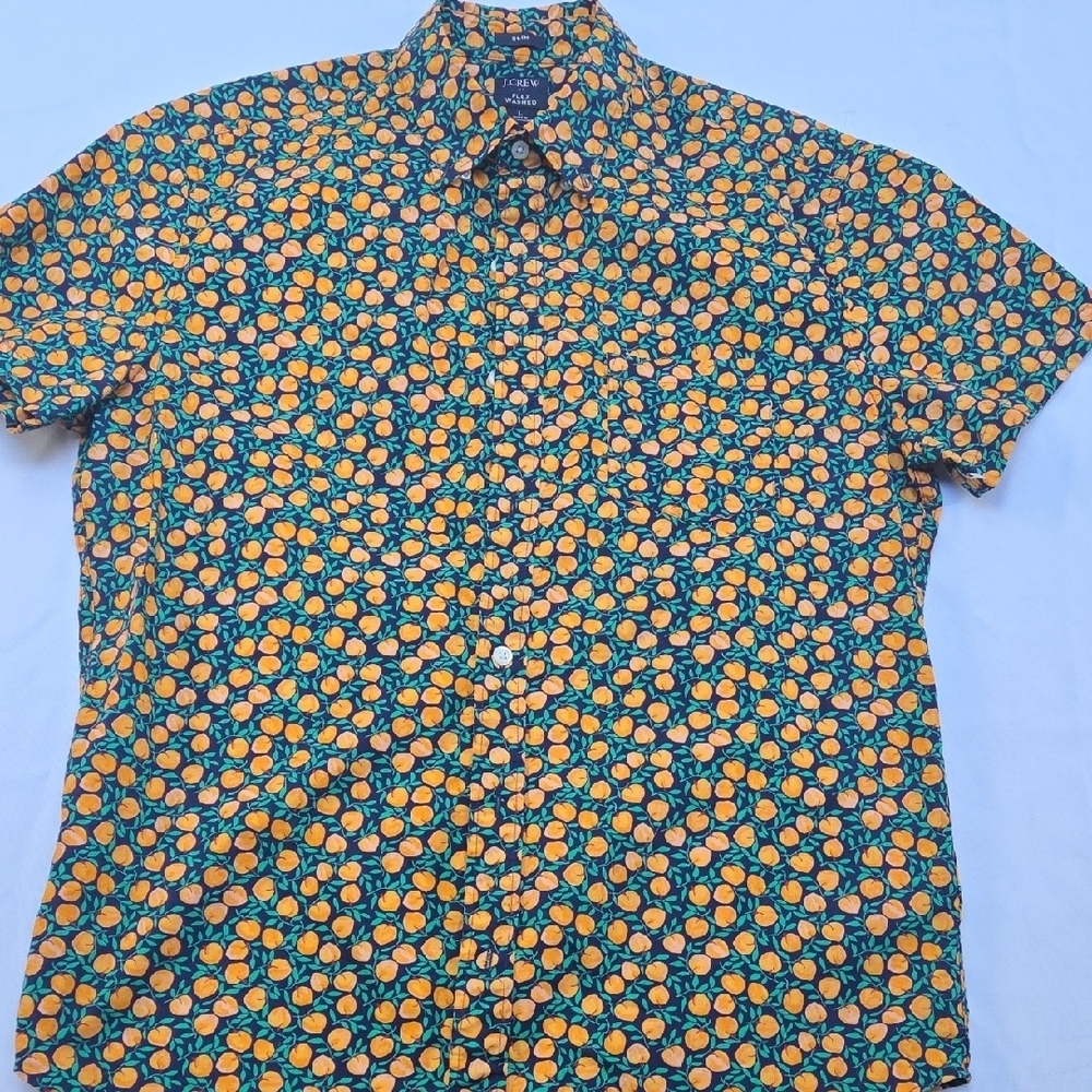 J. Crew Orange and Green Patterned Men's Shirt